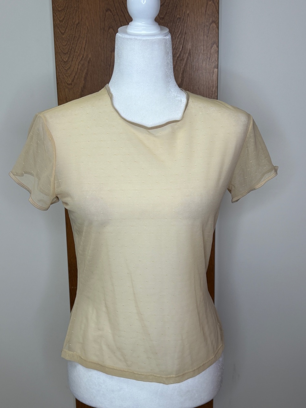 Vintage Ralph Lauren Sheer Beige Camisole Top Size Small Quiet Luxury Stretch